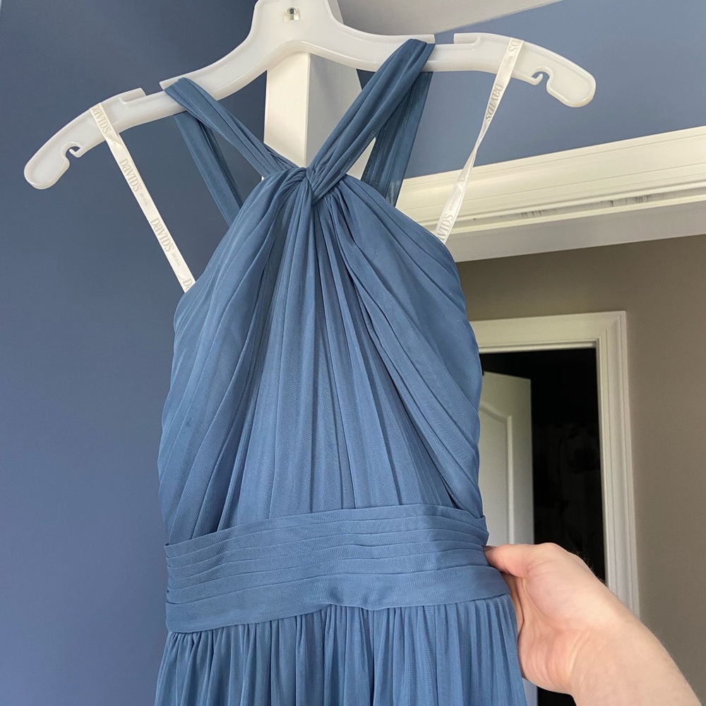 David’s bridal dusty blue long bridesmaids dress